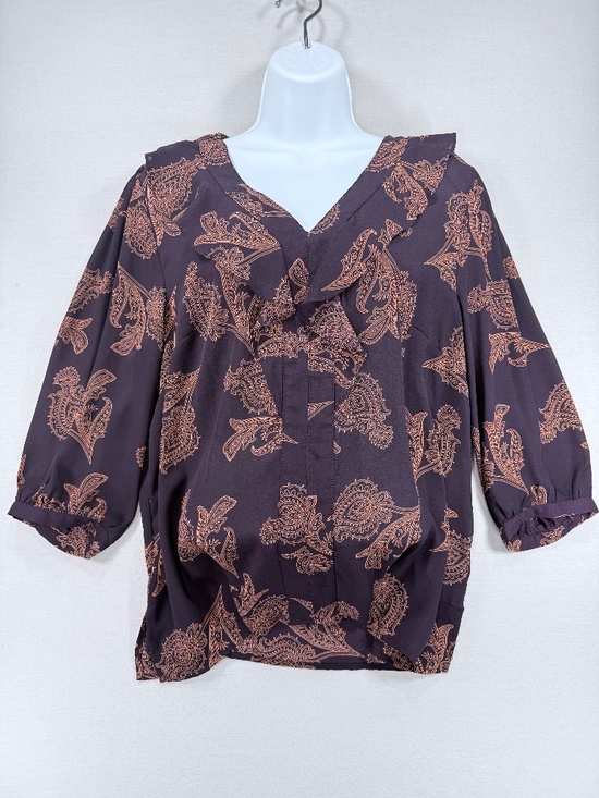 Liz Claiborne Tops - Liz Claiborne Brown Paisley Ruffle V-Neck Blouse Size L